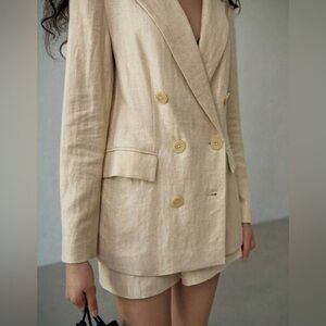 Women's Beige Double-Breasted Blazer & Shorts